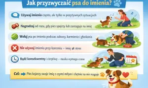 Jak przyzwyczaić psa do imienia? Używaj go w pozytywnych sytuacjach, nagradzaj reakcję, wołaj podczas zabawy. Nie używaj imienia przy karceniu. Bądź cierpliwy, a pies skojarzy imię z czymś miłym.