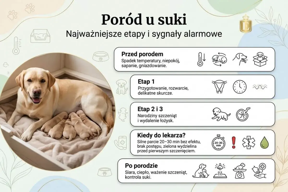Szczęśliwa suka labrador z nowo narodzonymi szczeniętami. Informacje o tym, ile pies chodzi w ciąży i etapach porodu.