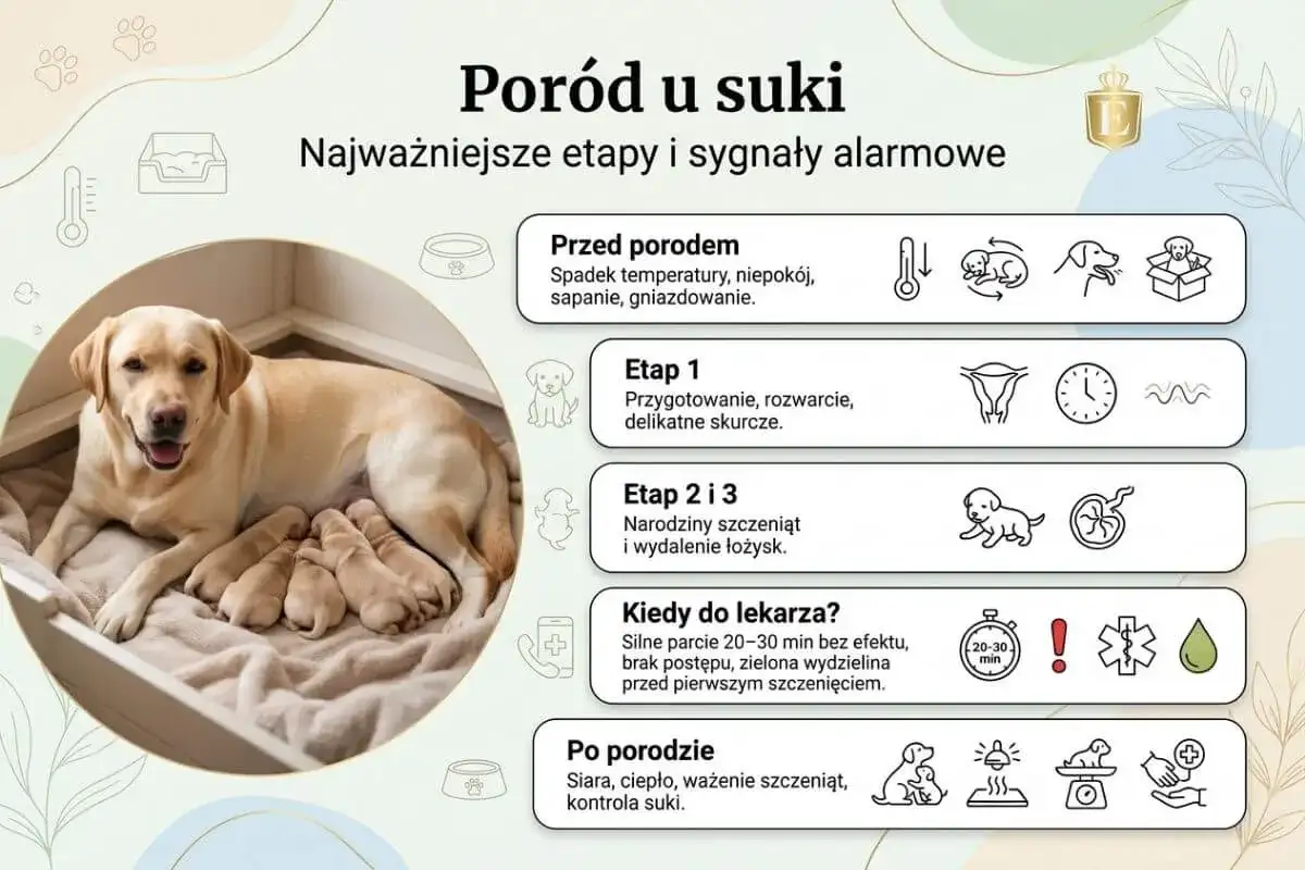 Szczęśliwa suka labrador z nowo narodzonymi szczeniętami. Informacje o tym, ile pies chodzi w ciąży i etapach porodu.